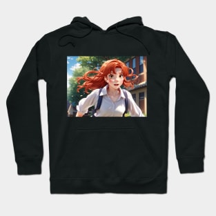 anime girl with red hair and white shirt ! back to school Hoodie